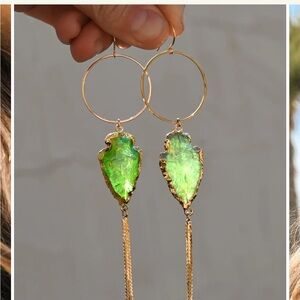 Luxe Gold Hoop Earrings with Green Stone